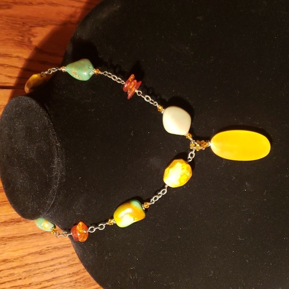 Silpada SS Necklace with Jade, Amber, Jasper & Turquoise Stones - Picture 1 of 6